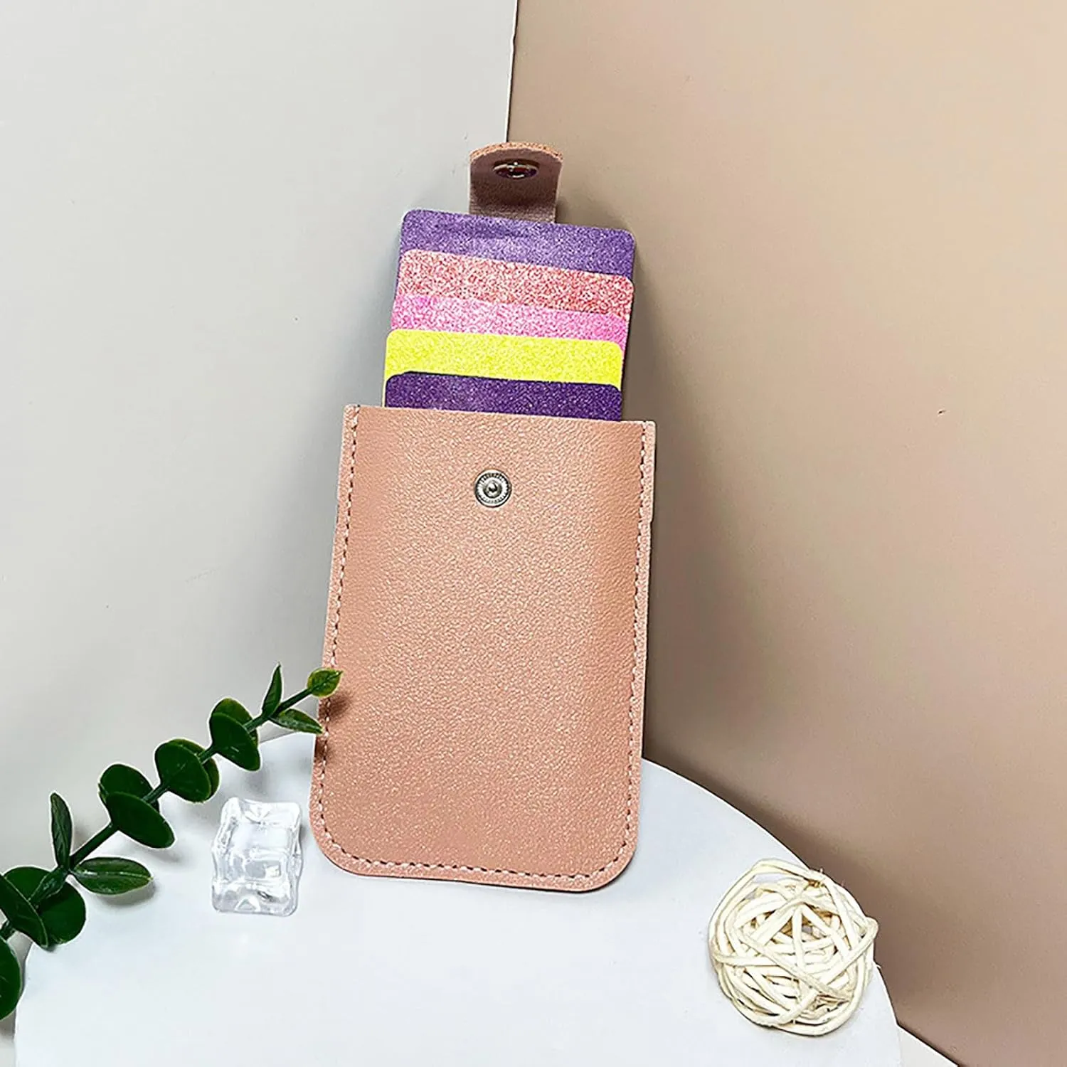 Keychain Wristlet Keychains Slim PU Leather Card Holder For Men Women Wallet Business Card Case Id (Pink, One Size)
