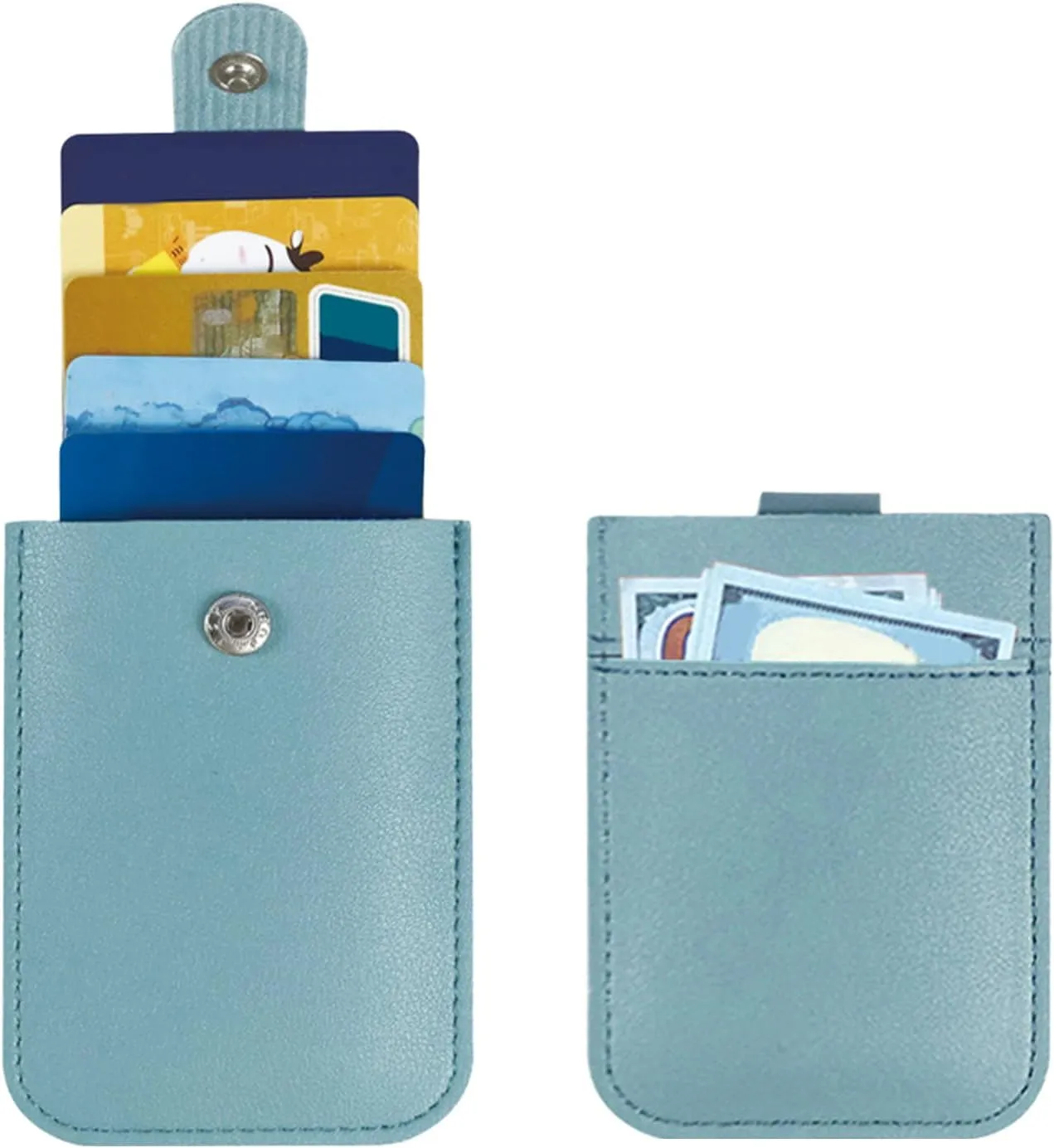 Keychain Wristlet Keychains Slim PU Leather Card Holder For Men Women Wallet Business Card Case Id (Sky Blue, One Size)