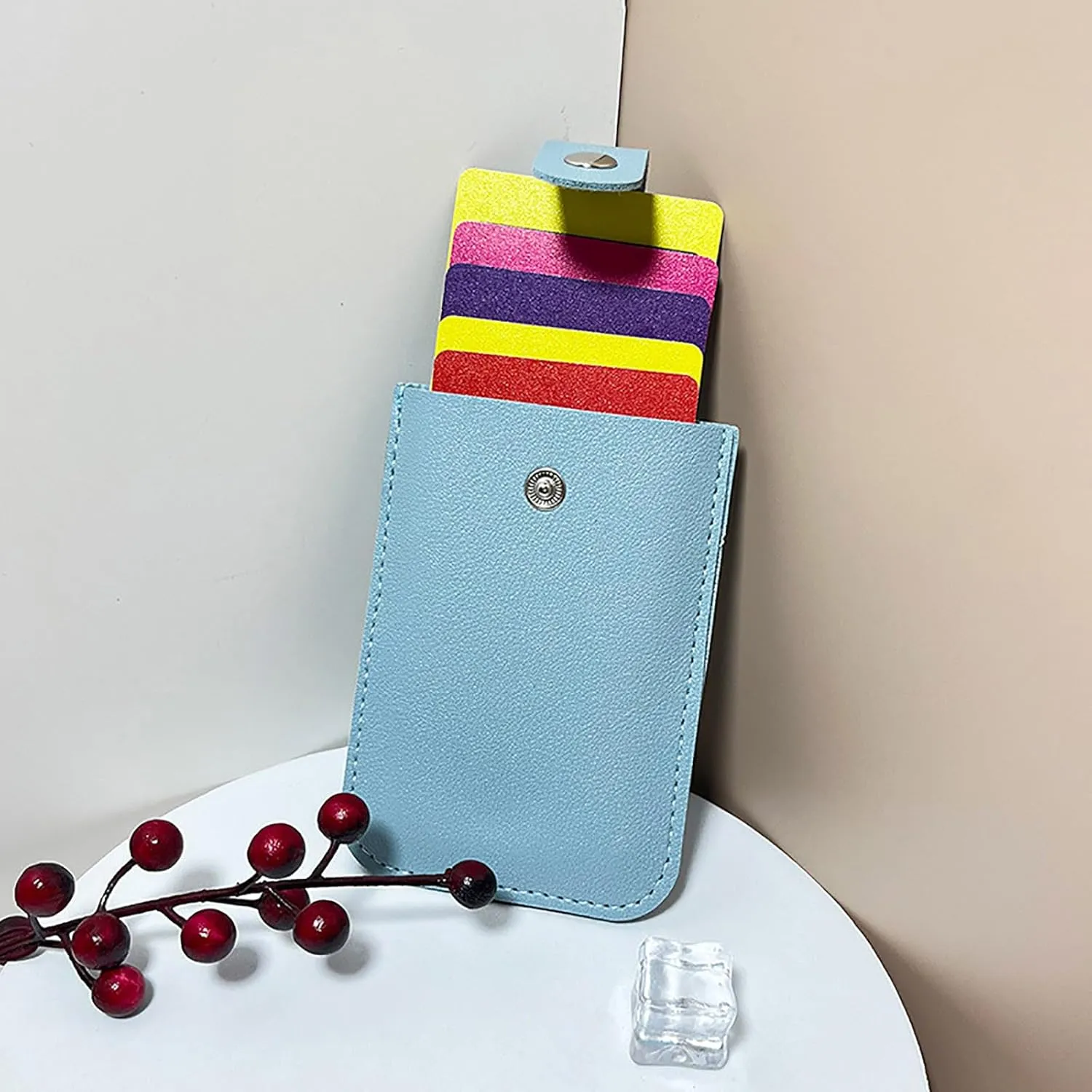 Keychain Wristlet Keychains Slim PU Leather Card Holder For Men Women Wallet Business Card Case Id (Sky Blue, One Size)