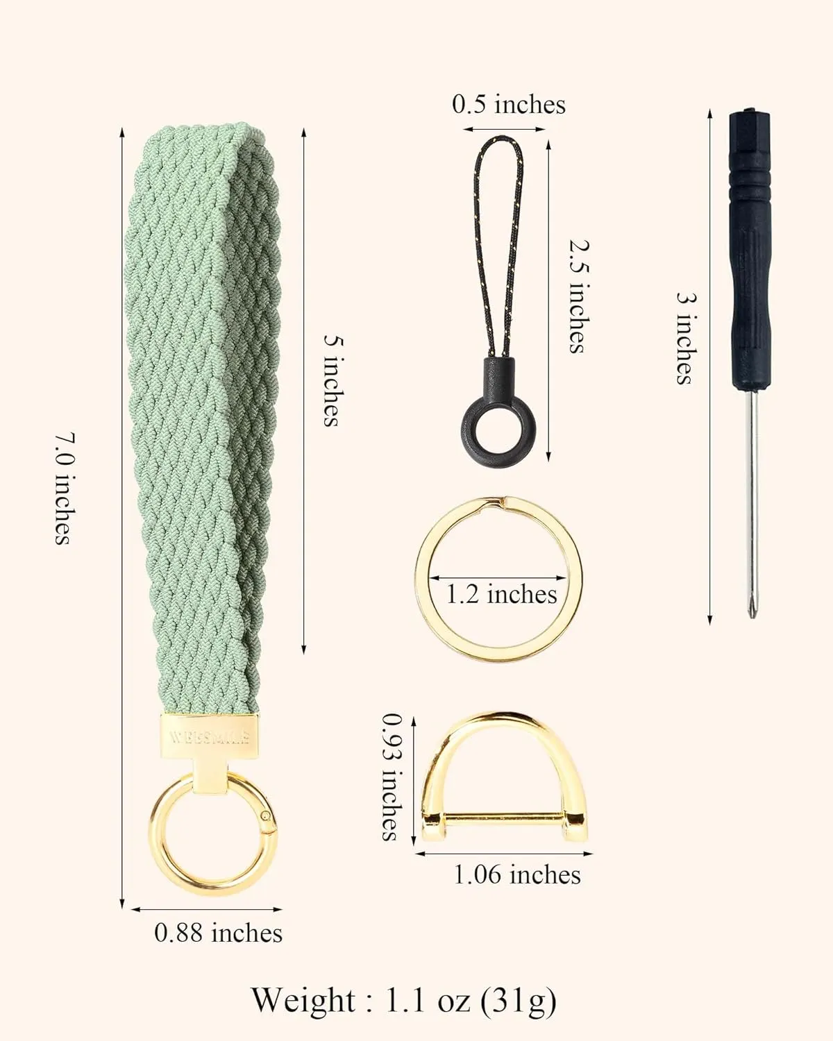Keychain Wristlet, Stretchy Key Chain for Car Keys with 2 Keyrings and D ring, Cute Wrist Lanyard for Women Men