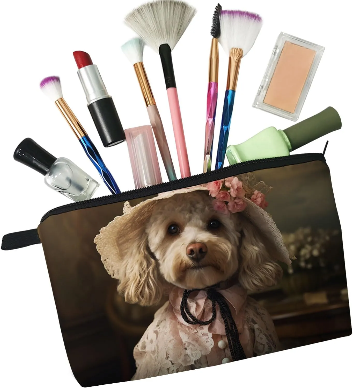 Lady Cockapoo Makeup Bag Vintage Cockapoo Puppy Small Organizer Bag Zipper Pouch Cockapoo Lady Cosmetic Bag Present for Dog Lovers Dog Mom Women Friends