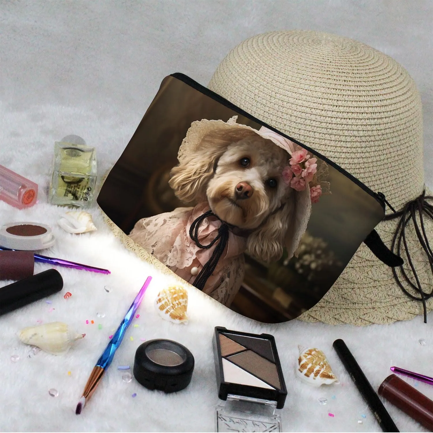 Lady Cockapoo Makeup Bag Vintage Cockapoo Puppy Small Organizer Bag Zipper Pouch Cockapoo Lady Cosmetic Bag Present for Dog Lovers Dog Mom Women Friends