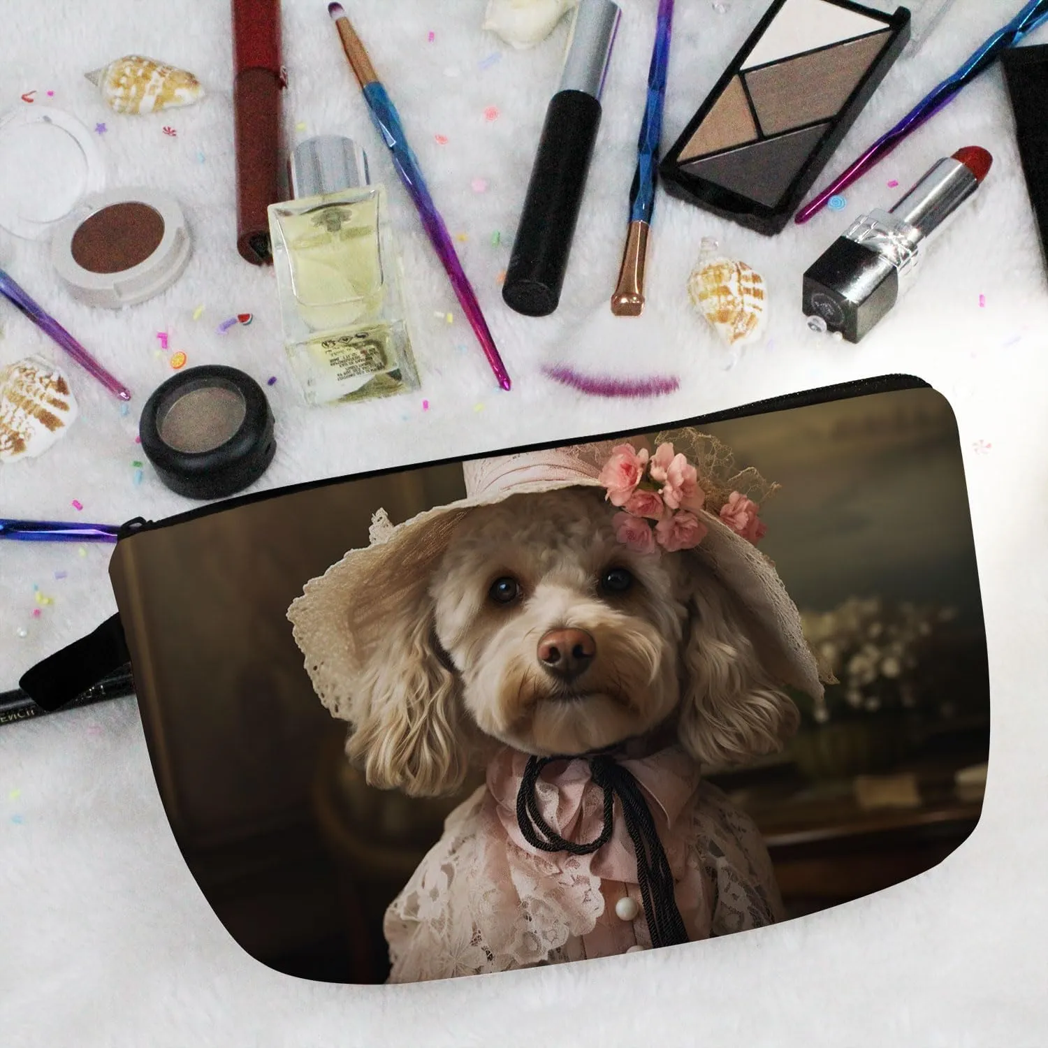 Lady Cockapoo Makeup Bag Vintage Cockapoo Puppy Small Organizer Bag Zipper Pouch Cockapoo Lady Cosmetic Bag Present for Dog Lovers Dog Mom Women Friends