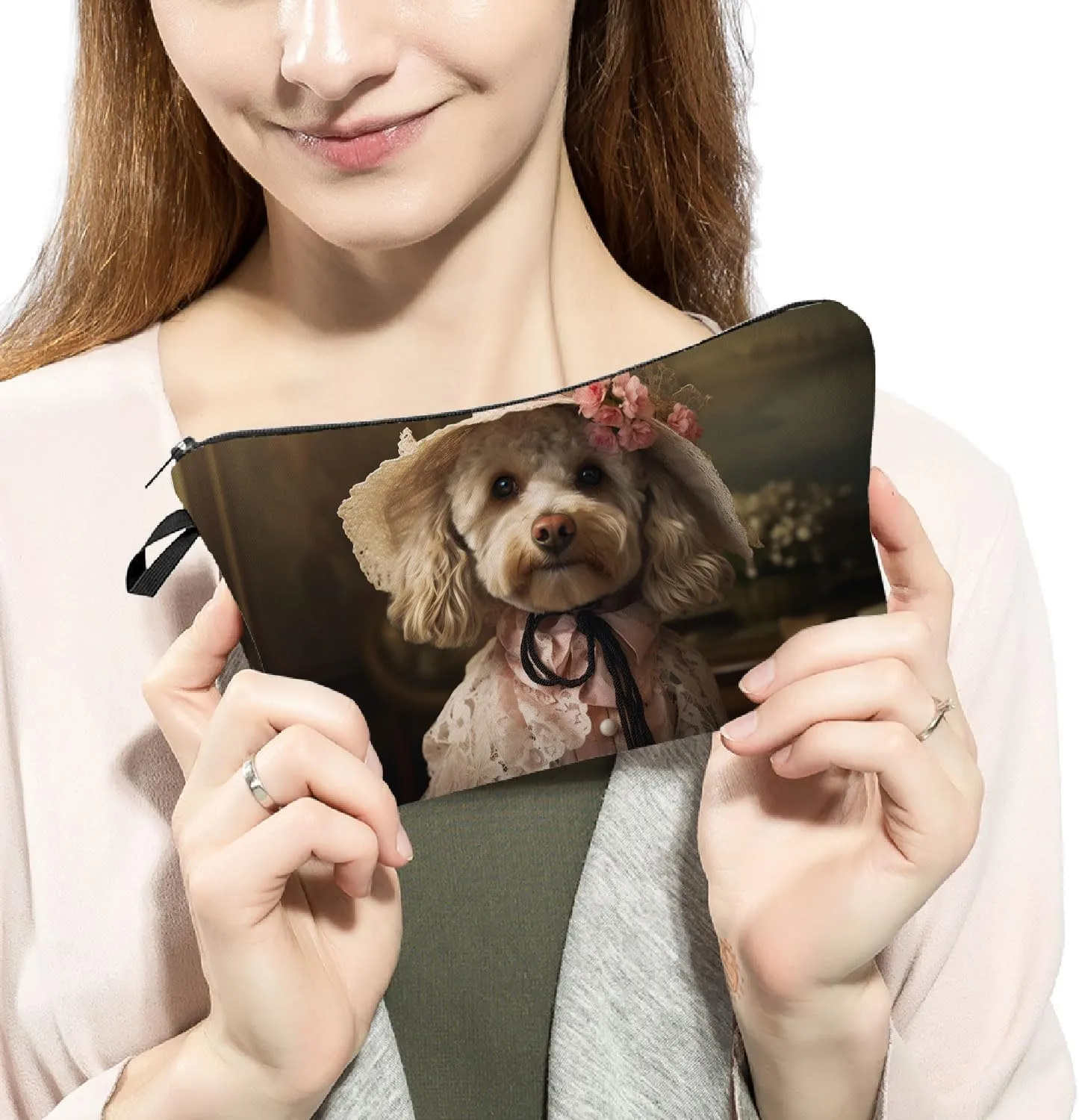 Lady Cockapoo Makeup Bag Vintage Cockapoo Puppy Small Organizer Bag Zipper Pouch Cockapoo Lady Cosmetic Bag Present for Dog Lovers Dog Mom Women Friends