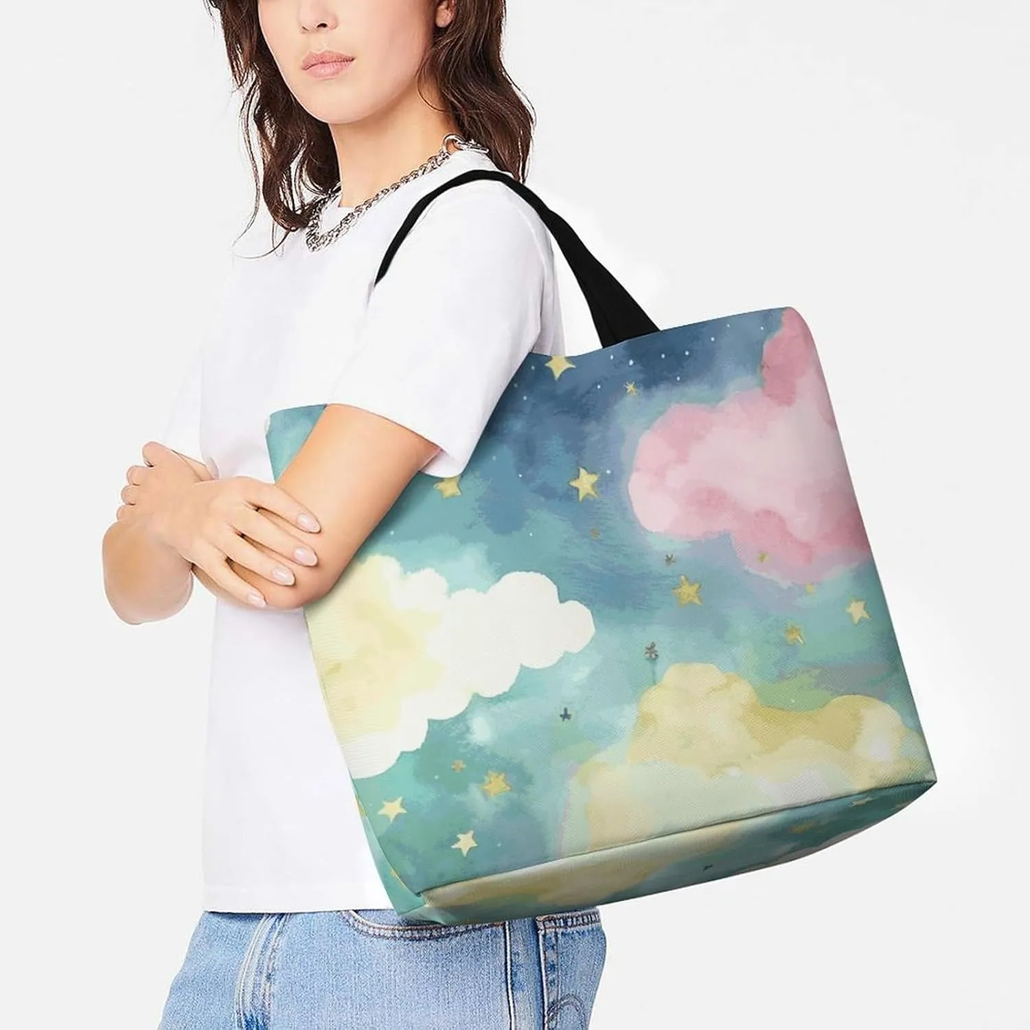 Large Capacity Shopping Bag Shells And Sand Canvas Grocery Bags Foldable Tote Bag