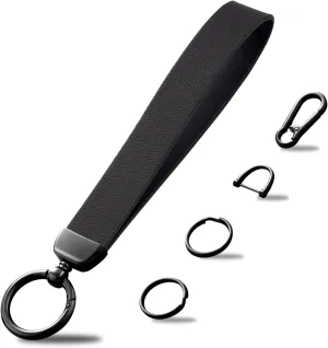 Leather Wristlet Keychain, 2 Key Rings, Anti-Lost D Ring, Keychain Clip