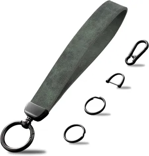 Leather Wristlet Keychain, 2 Key Rings, Anti-Lost D Ring, Keychain Clip
