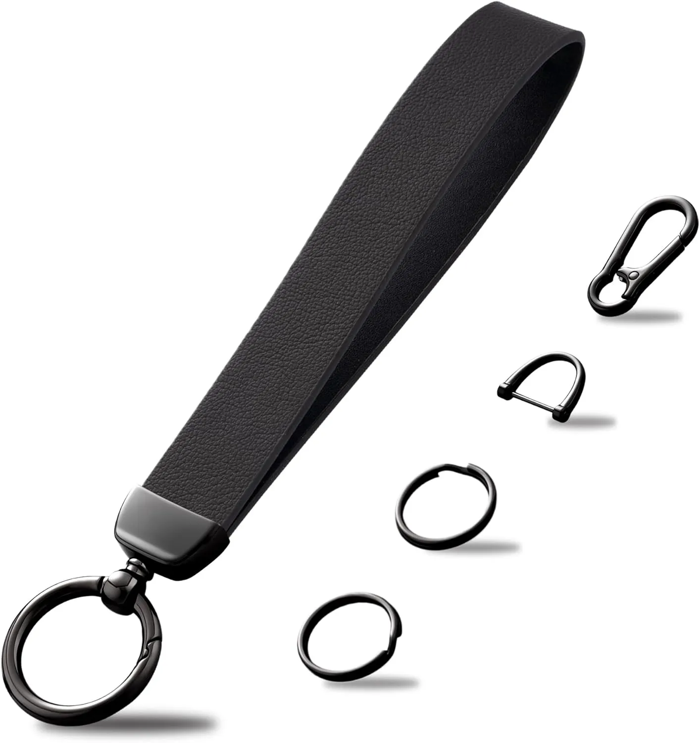 Leather Wristlet Keychain, 2 Key Rings, Anti-Lost D Ring, Keychain Clip