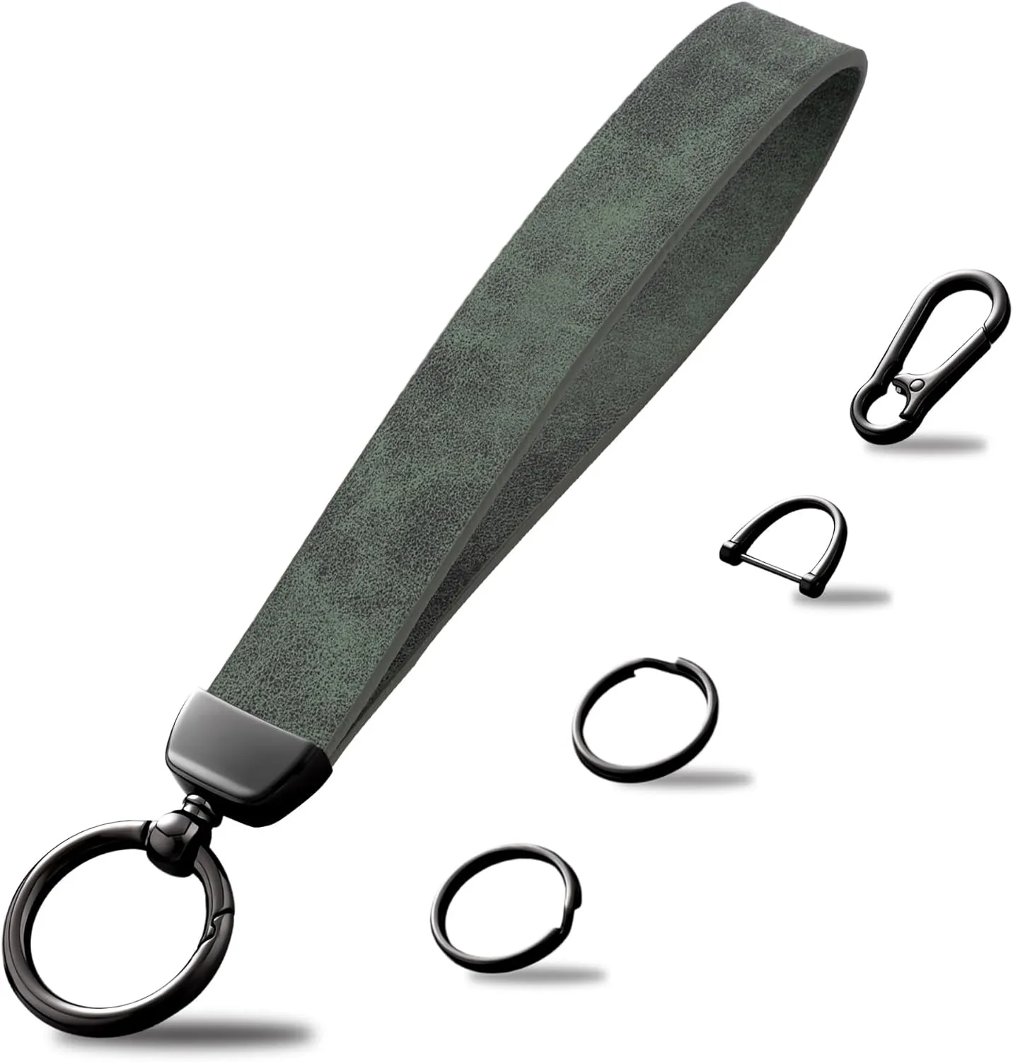 Leather Wristlet Keychain, 2 Key Rings, Anti-Lost D Ring, Keychain Clip