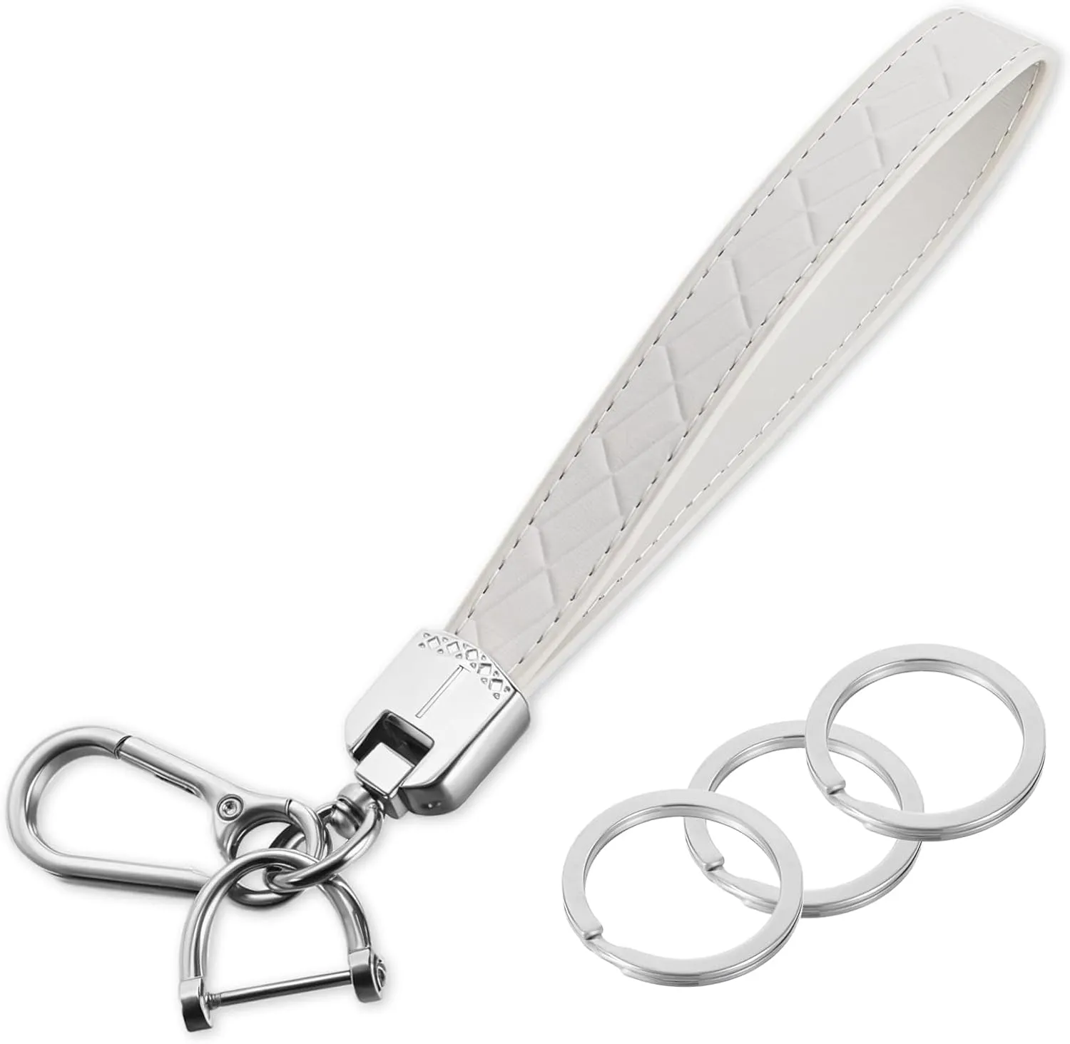 Leather Wristlet Keychain, Car Key Chain Wrist Keychain with 3 Key Ring and Anti-Lost D Ring Leather Key Chain Holder for Men and Women