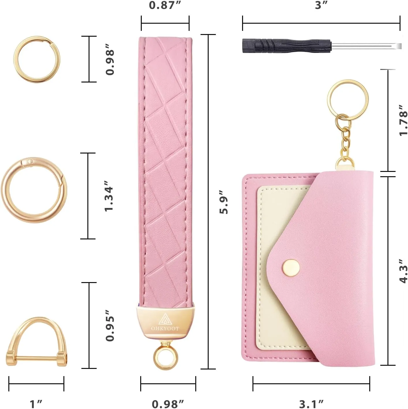 Leather Wristlet Keychain,Wrist Keychain Car Key Chain with 3 Key Rings,D Ring and Slim Wallet