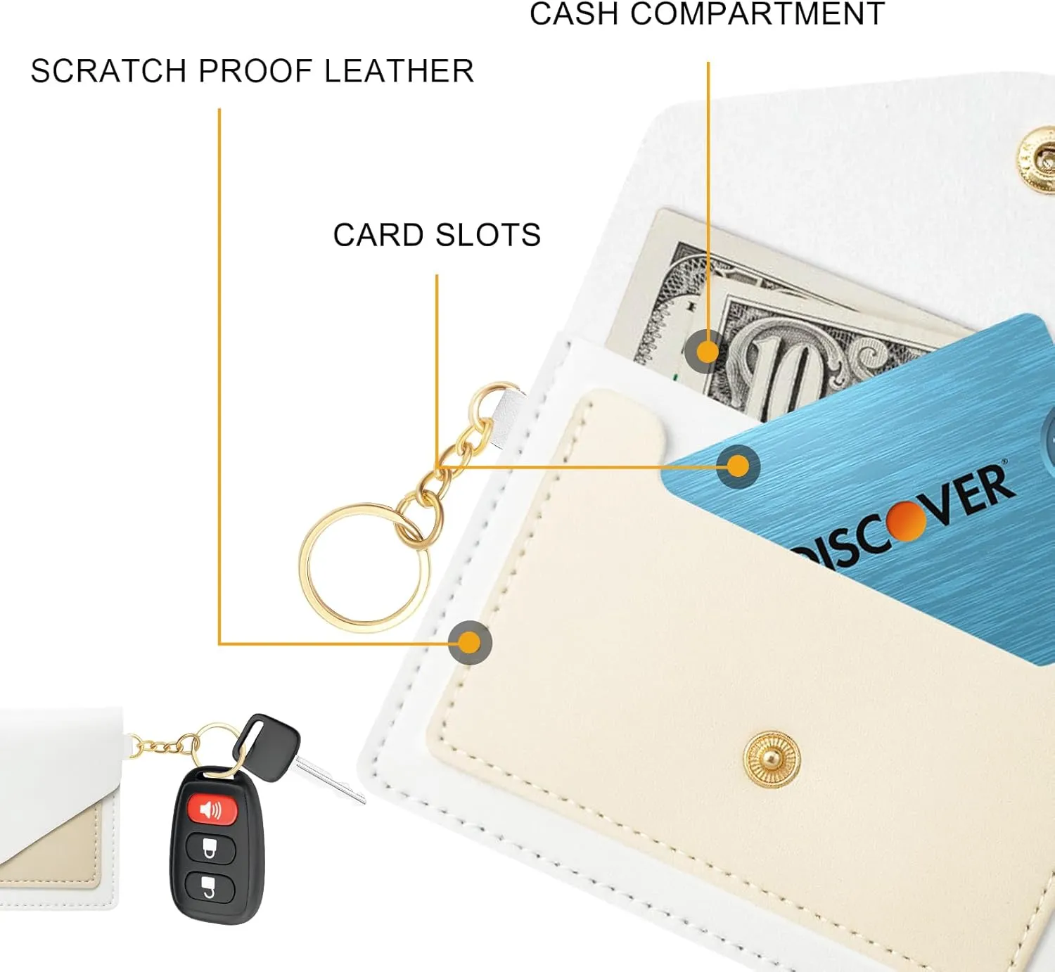 Leather Wristlet Keychain,Wrist Keychain Car Key Chain with 3 Key Rings,D Ring and Slim Wallet