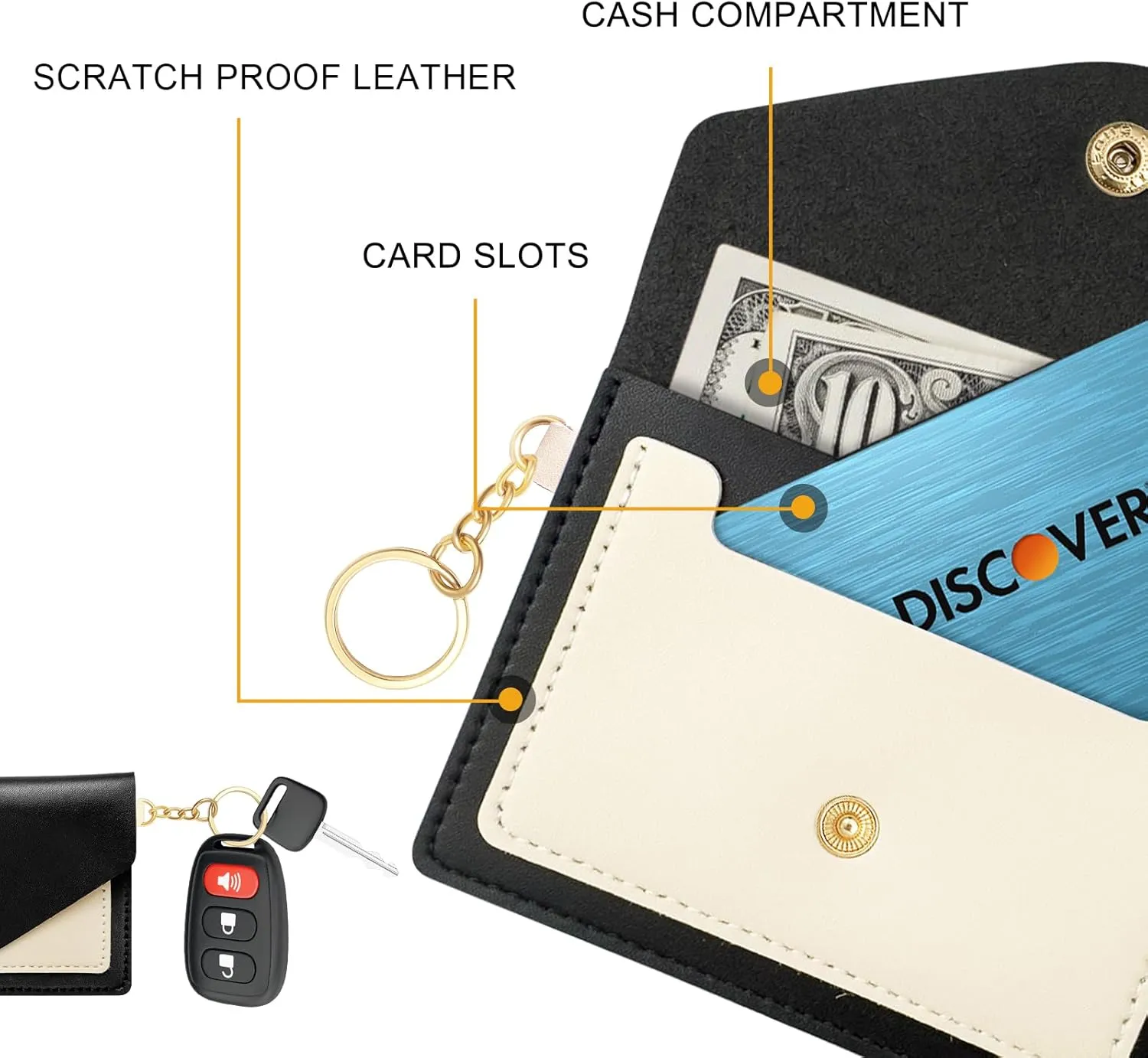 Leather Wristlet Keychain,Wrist Keychain Car Key Chain with 3 Key Rings,D Ring and Slim Wallet