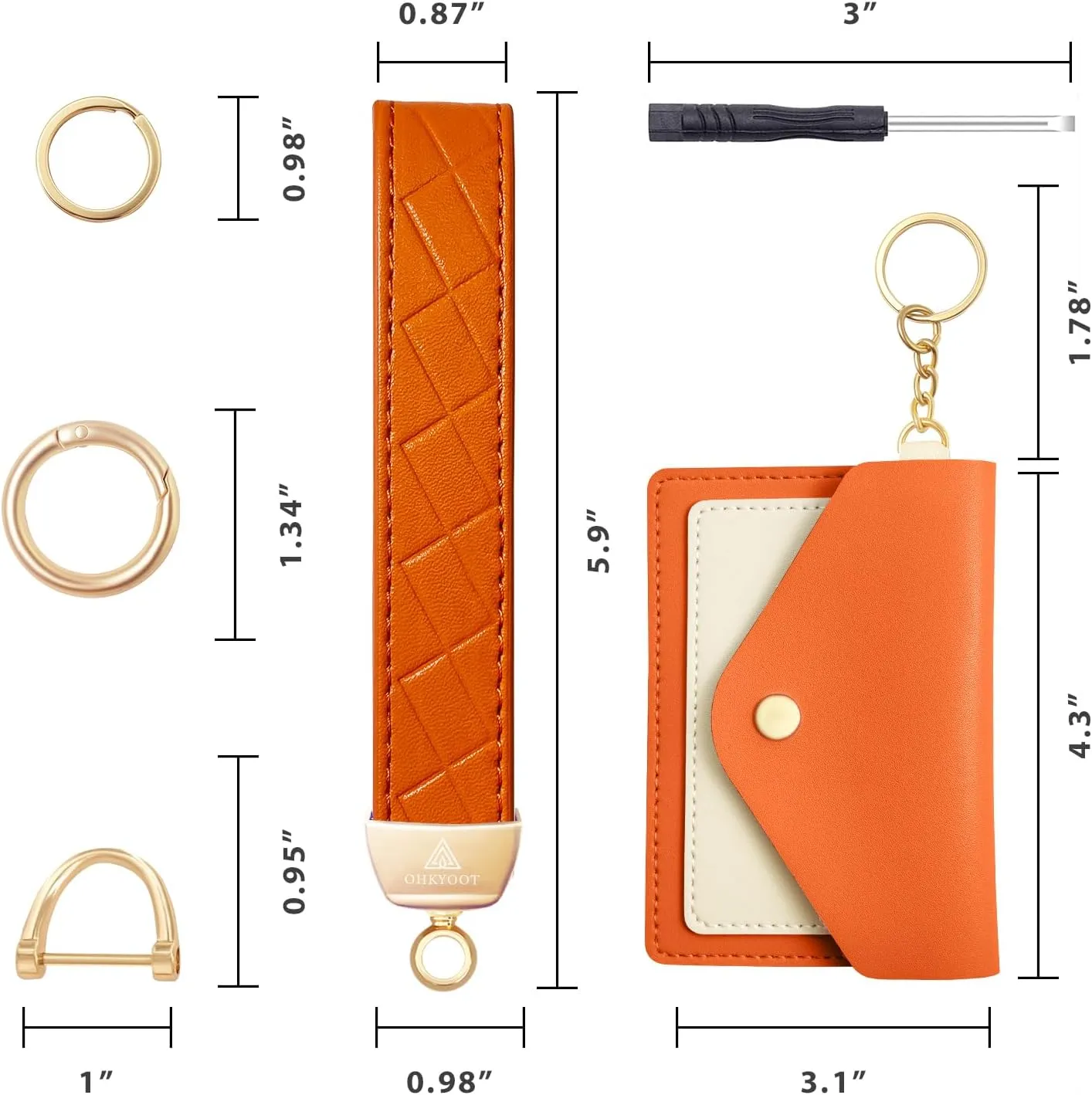 Leather Wristlet Keychain,Wrist Keychain Car Key Chain with 3 Key Rings,D Ring and Slim Wallet