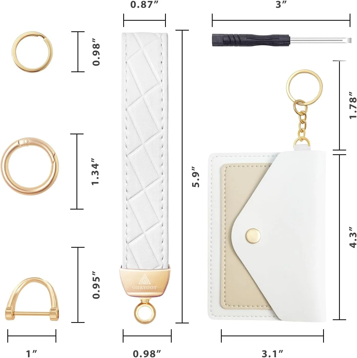 Leather Wristlet Keychain,Wrist Keychain Car Key Chain with 3 Key Rings,D Ring and Slim Wallet