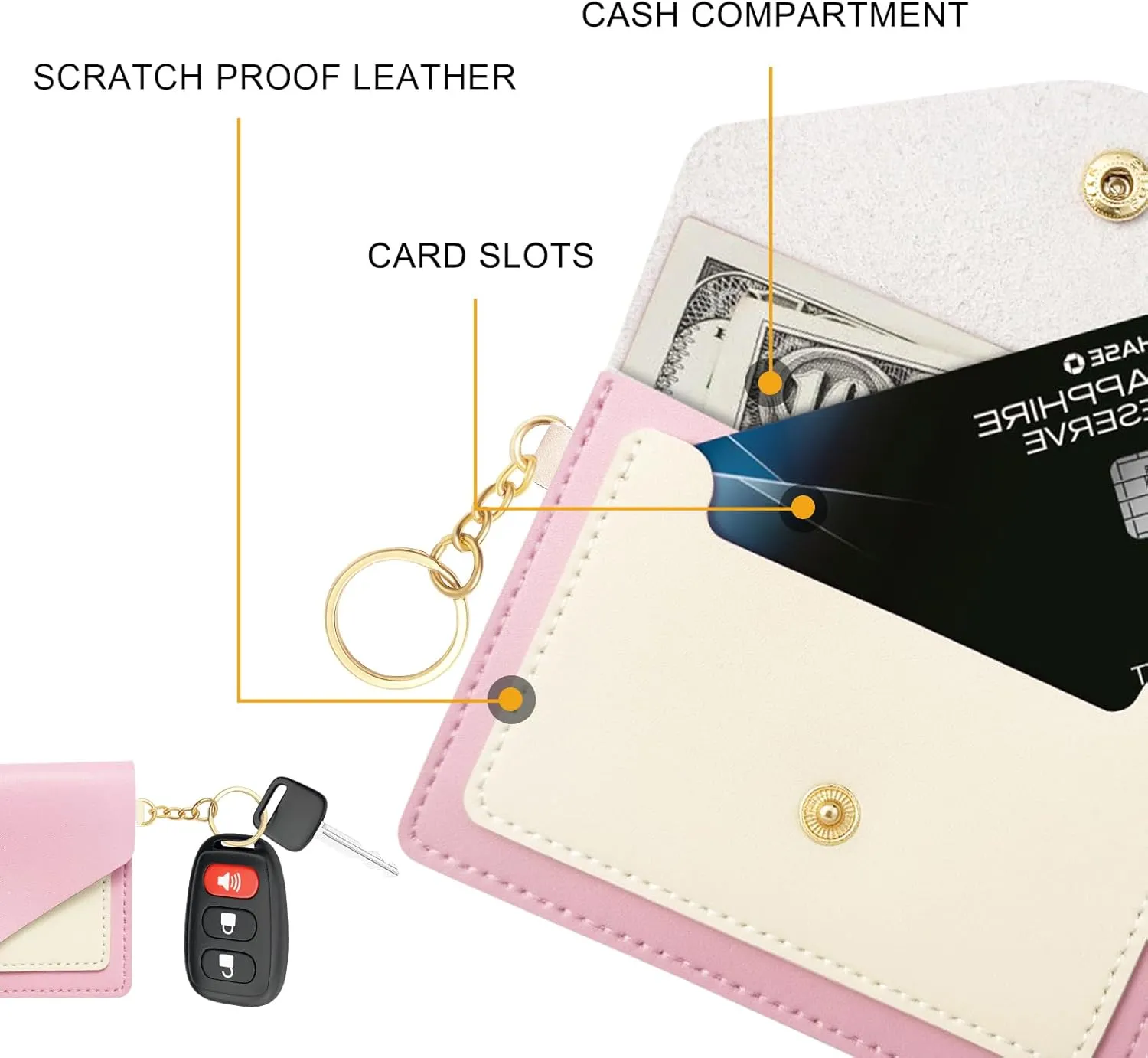 Leather Wristlet Keychain,Wrist Keychain Car Key Chain with 3 Key Rings,D Ring and Slim Wallet