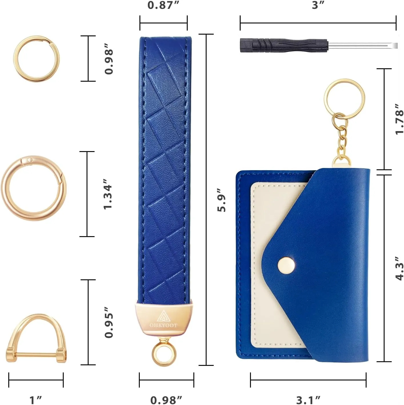 Leather Wristlet Keychain,Wrist Keychain Car Key Chain with 3 Key Rings,D Ring and Slim Wallet