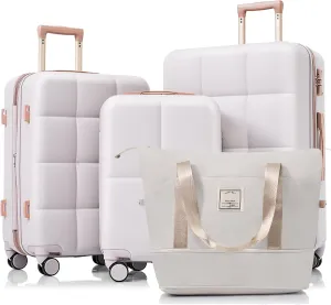 Light Grey 4-Piece Luggage Set with USB Port, Expandable Hard Shell Suitcase and Travel Bag