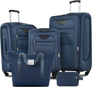 Lightweight Expandable 3 Piece Luggage Travel Set with Duffel Bag and Spinner Wheels, Dark Blue