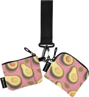linqin Green Avocados Pink Women's Card Cases Change Holder Small Detachable Wristlet Wallet Key Holder with Zipper Pocket for Ladies Girls 2 Packs