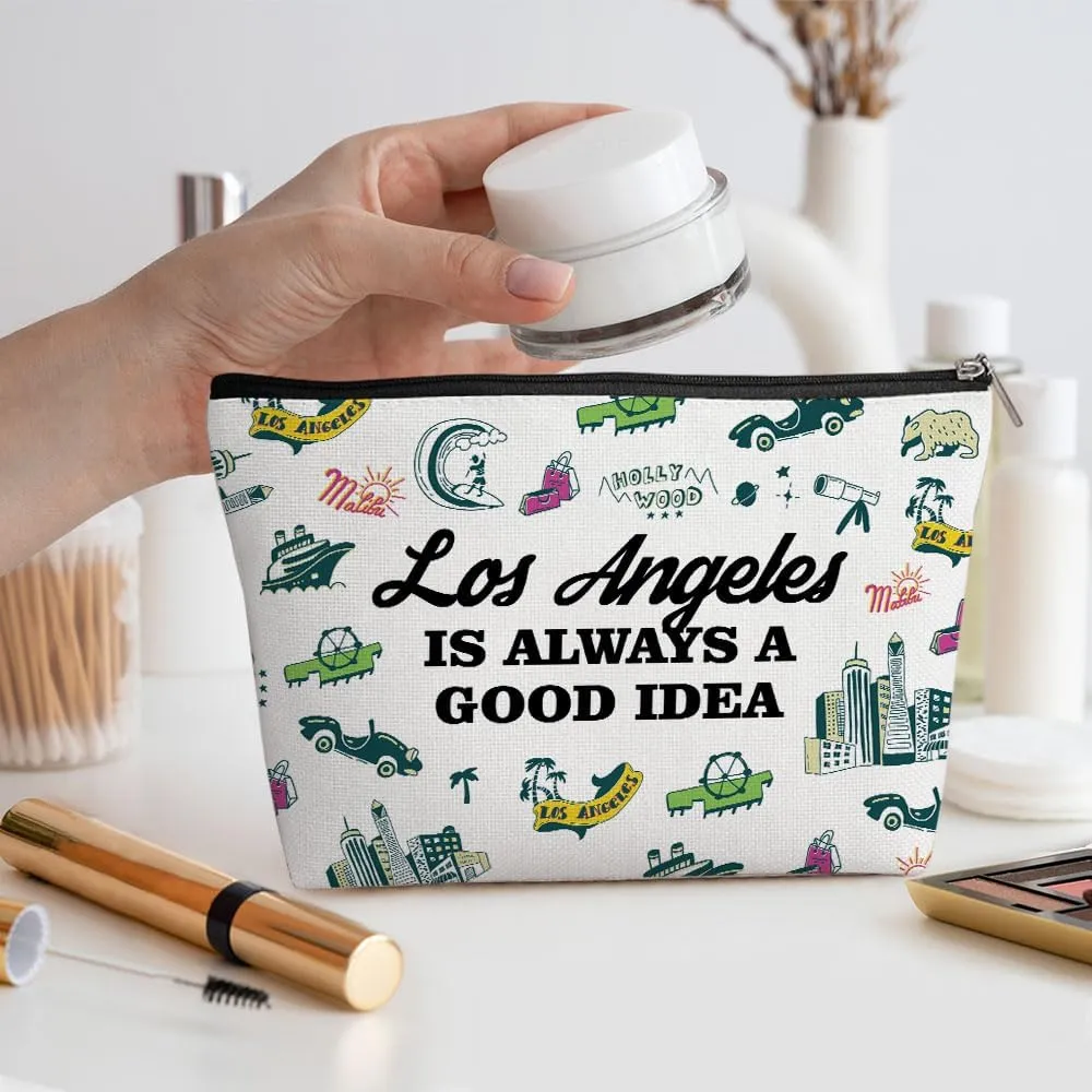 Los Angeles Gifts Makeup Bag, Los Angeles Souvenir Los Angeles Lovers Gift Funny Los Angeles Travel Vacation Cosmetic Bag for Women Girls Trip Birthday Christmas Bachelorette Party Friendship Gifts