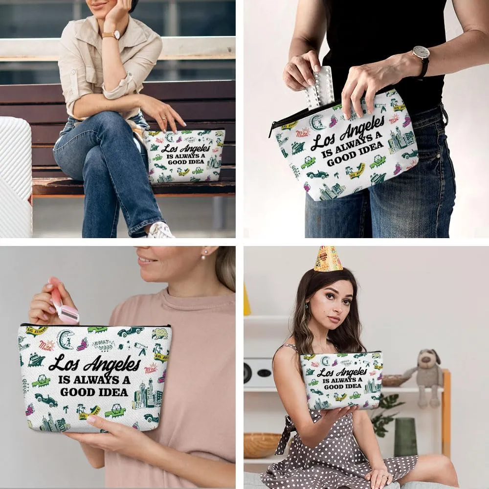 Los Angeles Gifts Makeup Bag, Los Angeles Souvenir Los Angeles Lovers Gift Funny Los Angeles Travel Vacation Cosmetic Bag for Women Girls Trip Birthday Christmas Bachelorette Party Friendship Gifts