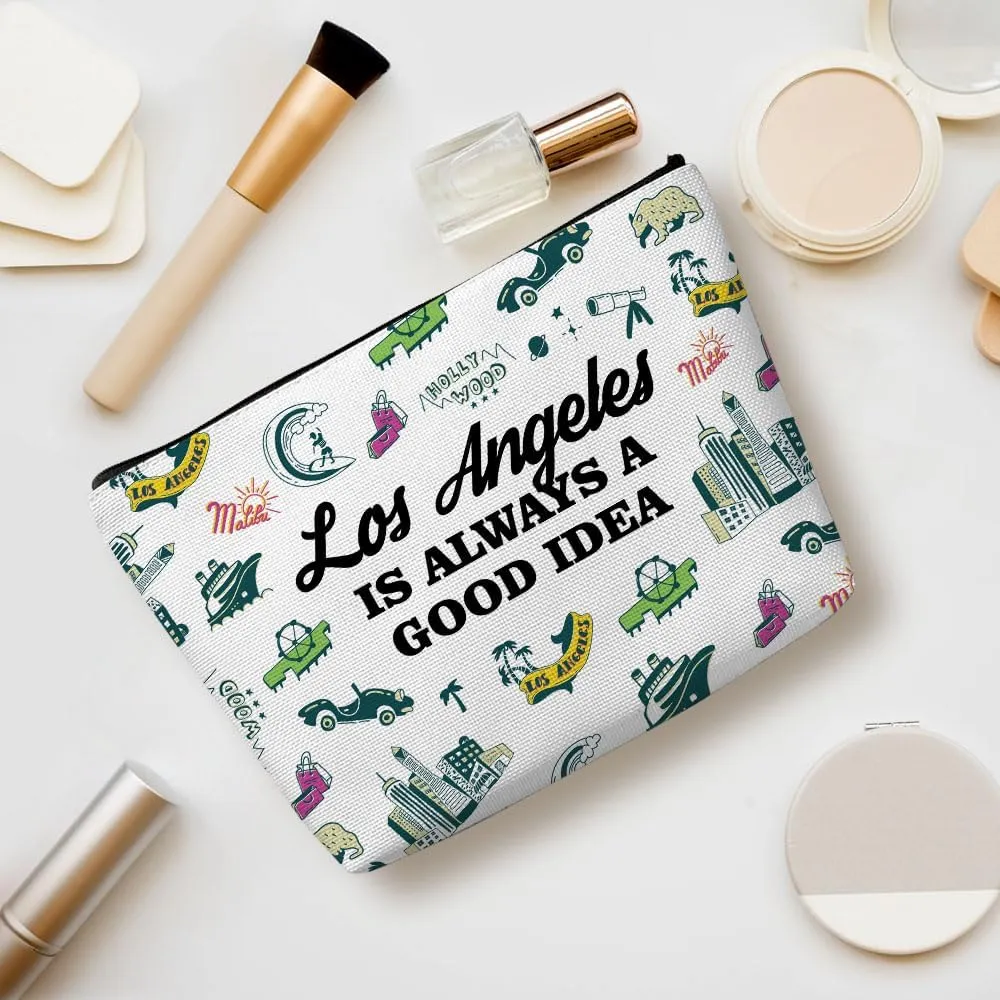 Los Angeles Gifts Makeup Bag, Los Angeles Souvenir Los Angeles Lovers Gift Funny Los Angeles Travel Vacation Cosmetic Bag for Women Girls Trip Birthday Christmas Bachelorette Party Friendship Gifts