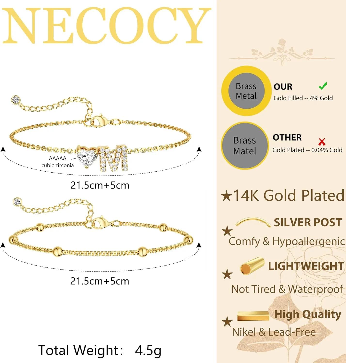 Love Heart Initial Gold Anklets for Women Dainty 14k Gold Plated CZ Anklet Trendy Waterproof Fashion Jewelry Gifts for Women