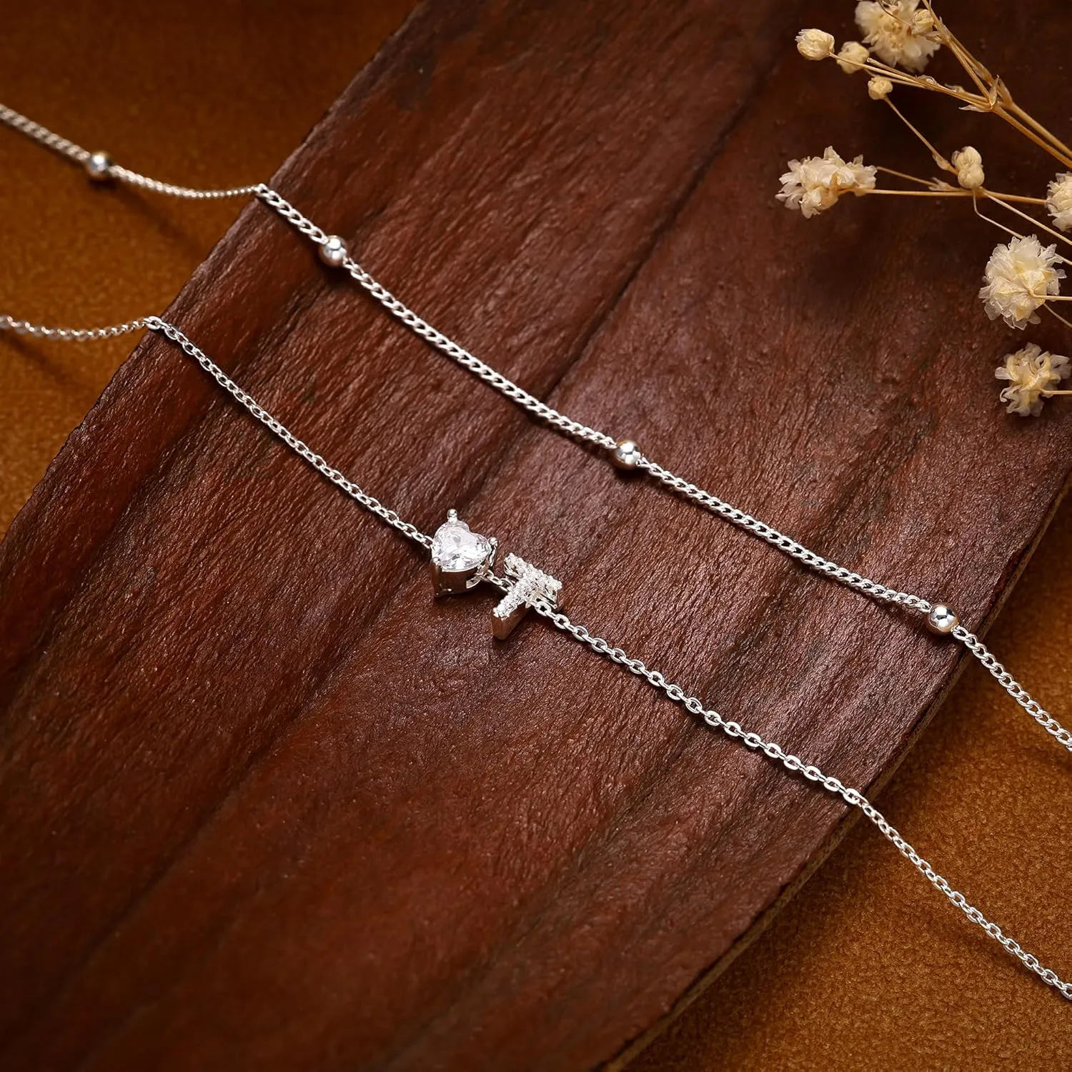 Love Heart Initial Silver Anklets for Women Waterproof Dainty Silver Plated CZ Anklet Trendy Fashion Jewelry Gifts for Women