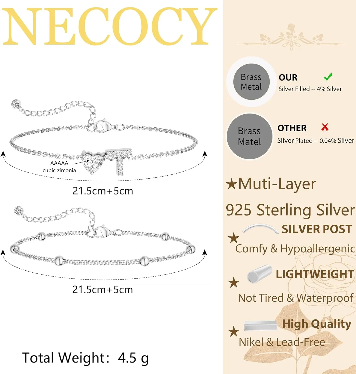 Love Heart Initial Silver Anklets for Women Waterproof Dainty Silver Plated CZ Anklet Trendy Fashion Jewelry Gifts for Women