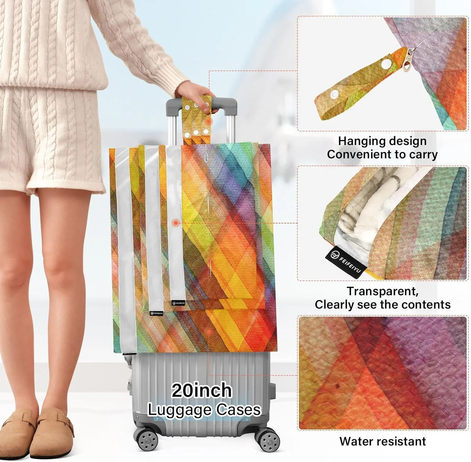Luggage Space Saver, Luggages Management Personnel, Abstract Watercolors Tartan, With Zipper, 3 Set Travel Packing Cubes For Suitcases, Garment Bag Closet Storage