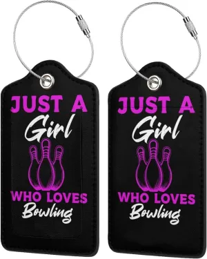 Luggage Tag Just A Girl Who Loves Bowling Pu Leather Identifiers Id Tag Bag Suitcase Labels