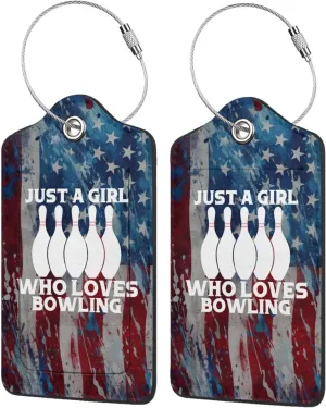 Luggage Tag Just A Girl Who Loves Bowling Pu Leather Identifiers Id Tag Bag Suitcase Labels