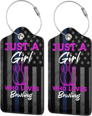 Luggage Tag Just A Girl Who Loves Bowling Pu Leather Identifiers Id Tag Bag Suitcase Labels