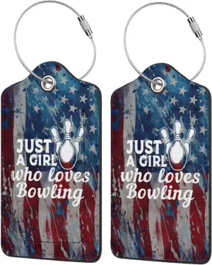 Luggage Tag Just A Girl Who Loves Bowling Pu Leather Identifiers Id Tag Bag Suitcase Labels