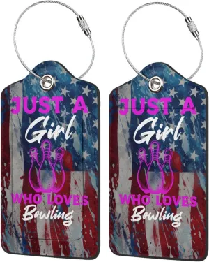 Luggage Tag Just A Girl Who Loves Bowling Pu Leather Identifiers Id Tag Bag Suitcase Labels