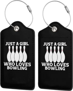 Luggage Tag Just A Girl Who Loves Bowling Pu Leather Identifiers Id Tag Bag Suitcase Labels