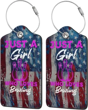 Luggage Tag Just A Girl Who Loves Bowling Pu Leather Identifiers Id Tag Bag Suitcase Labels