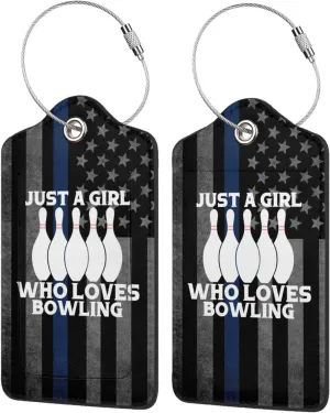 Luggage Tag Just A Girl Who Loves Bowling Pu Leather Identifiers Id Tag Bag Suitcase Labels