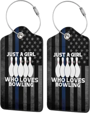 Luggage Tag Just A Girl Who Loves Bowling Pu Leather Identifiers Id Tag Bag Suitcase Labels