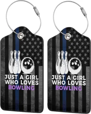 Luggage Tag Just A Girl Who Loves Bowling Pu Leather Identifiers Id Tag Bag Suitcase Labels