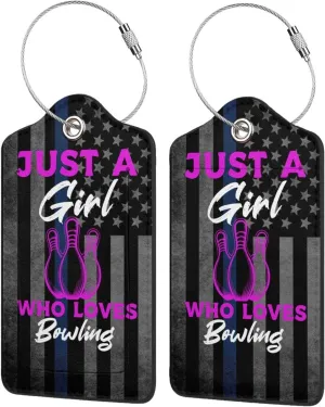 Luggage Tag Just A Girl Who Loves Bowling Pu Leather Identifiers Id Tag Bag Suitcase Labels