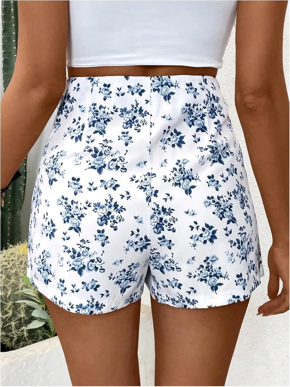MakeMeChic Women's Floral Boho Shorts Twist Front Elastic Waist Summer Skorts