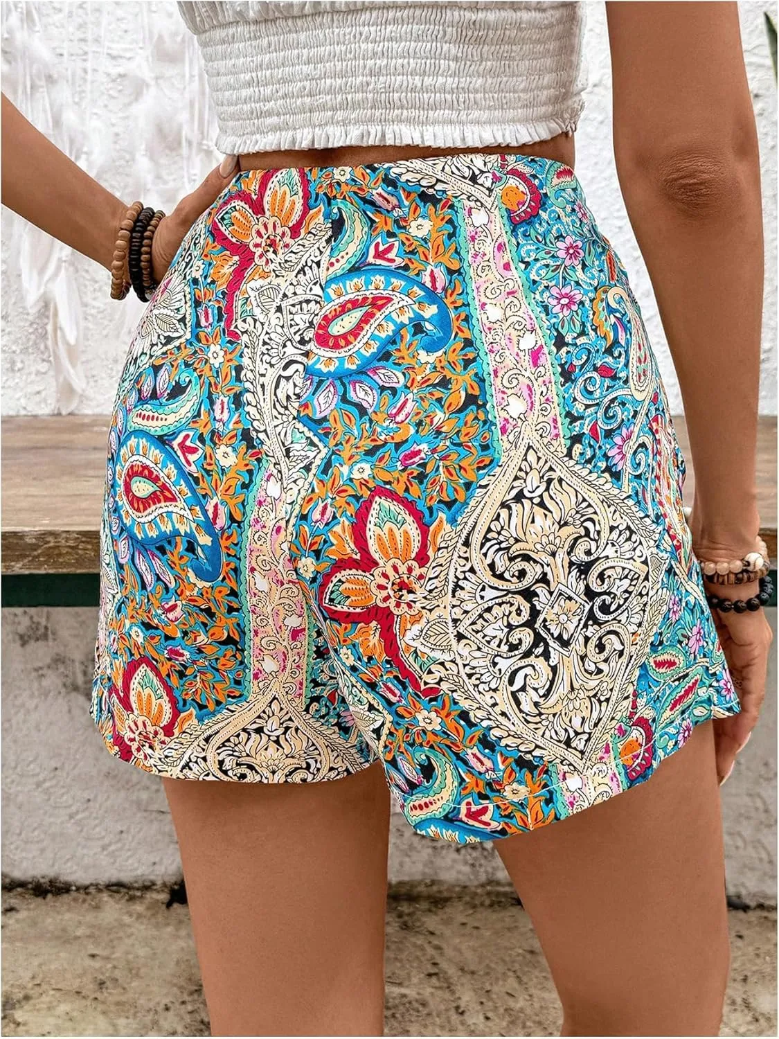 MakeMeChic Women's Floral Boho Shorts Twist Front Elastic Waist Summer Skorts