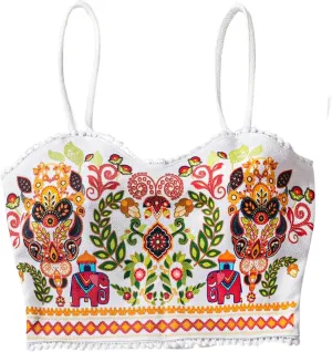 MakeMeChic Women's Spaghetti Strap Camisole Floral Print Backless Boho Cami Crop Tops