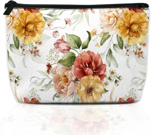 Makeup Bag Watercolor Floral Cosmetic Bag for Women, Waterproof Large Capacity Pink Blush Flowers Travel Toiletry Organizer 9.55.9 Inch