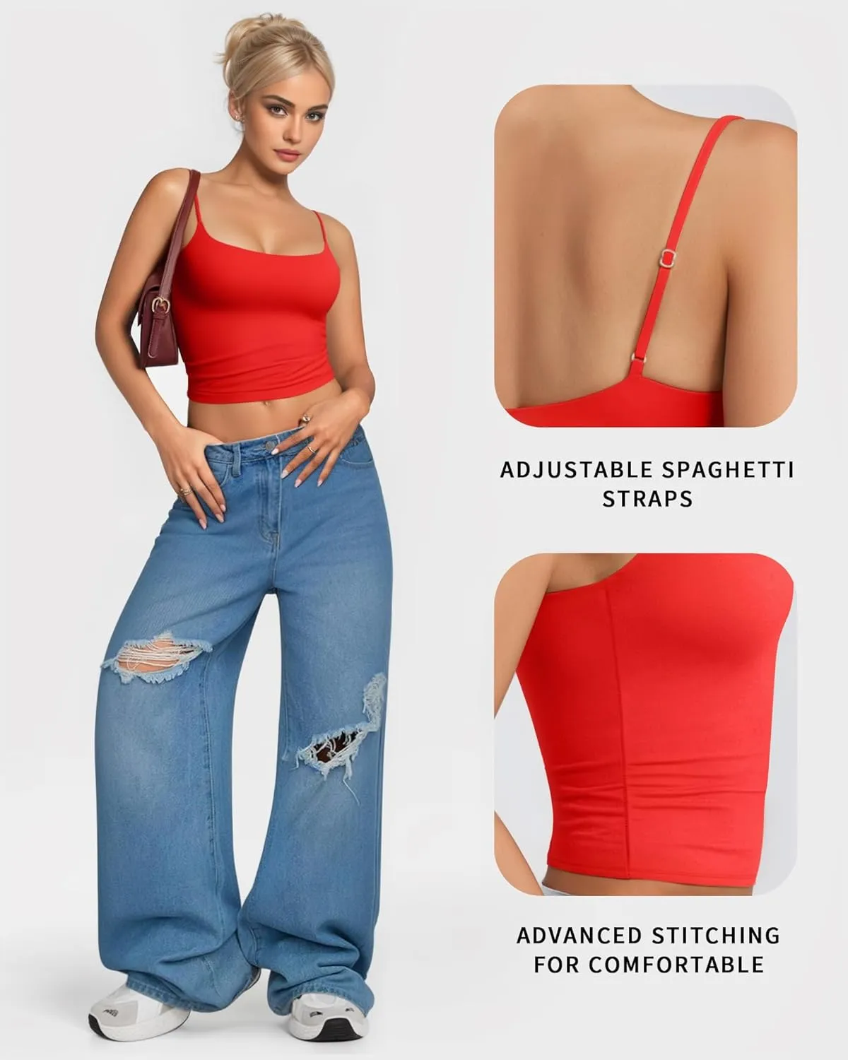 MANGOPOP Womens Camisole Tank Tops Square Neck Spaghetti Strap Cami Double Lined Sleeveless Crop Top Sexy Shirts