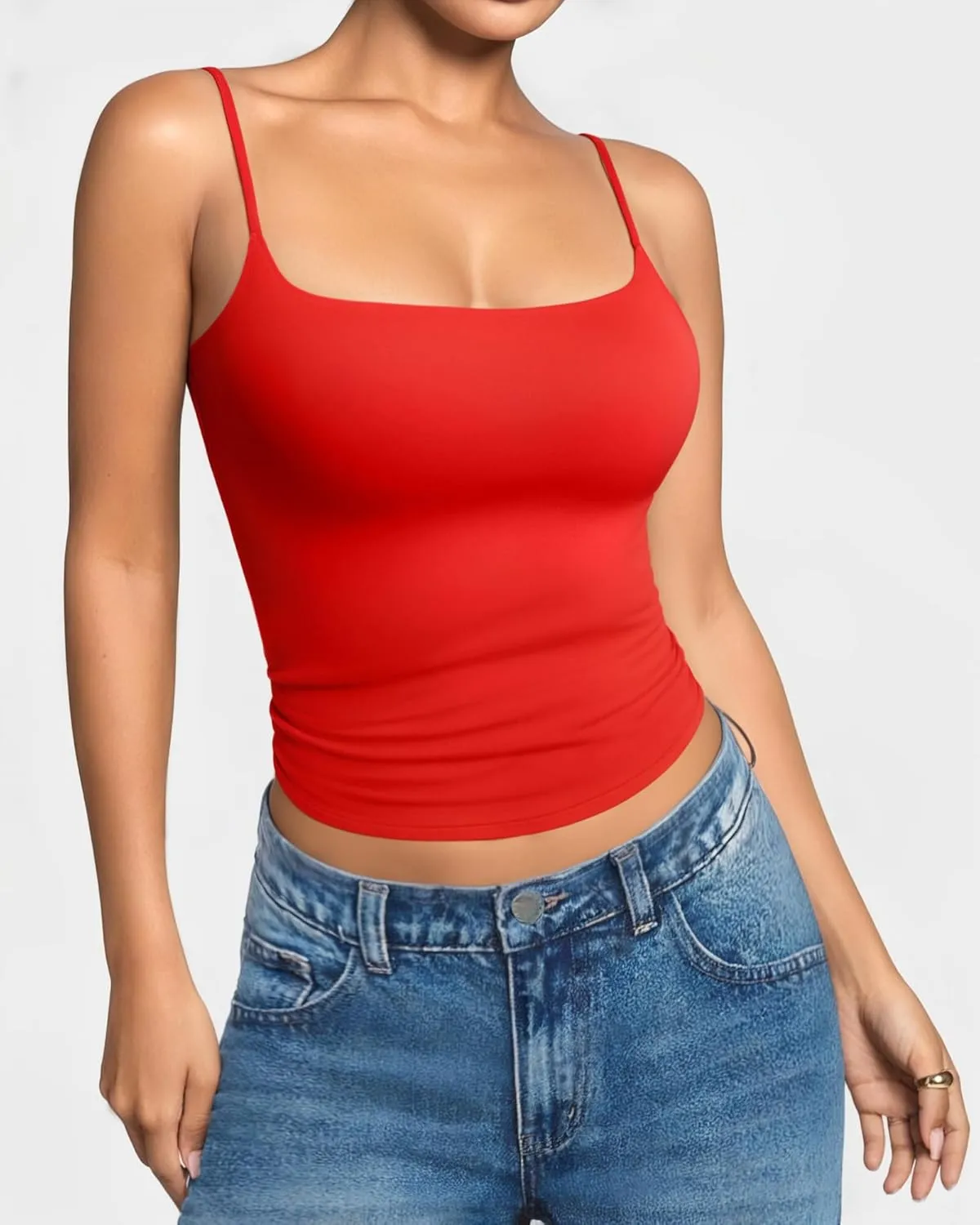 MANGOPOP Womens Camisole Tank Tops Square Neck Spaghetti Strap Cami Double Lined Sleeveless Crop Top Sexy Shirts