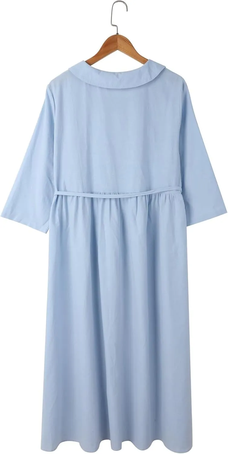 Maxi Dresses for Women 2025 Summer Casual Plus Size Cotton Linen Dress 3/4 Sleeve Comfy Beach Vacation Sundresses
