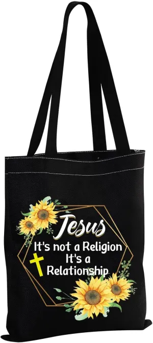MBMSO Jesus Tote Bag It's Not a Religion It's a Relationship Shoulder Bag Christian Sunflower Gifts Religious Shopping Bags